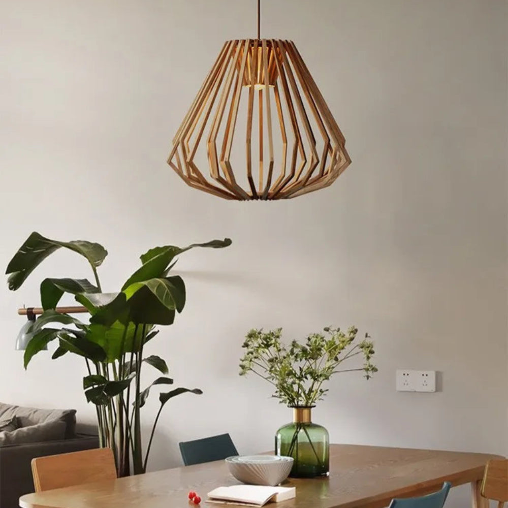 Artsy Solid Wood Cage Chandelier Pendant Lamp
