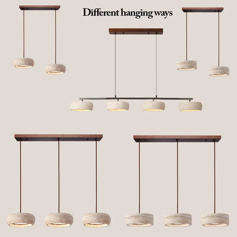 Modern Travertine Natural Yellow Stone LED Hanging Lamp