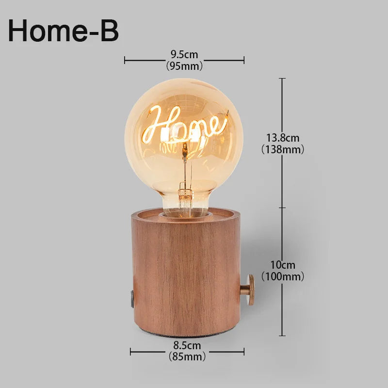 Vintage Wood Night Light EU Plug For Bedside (Brown)