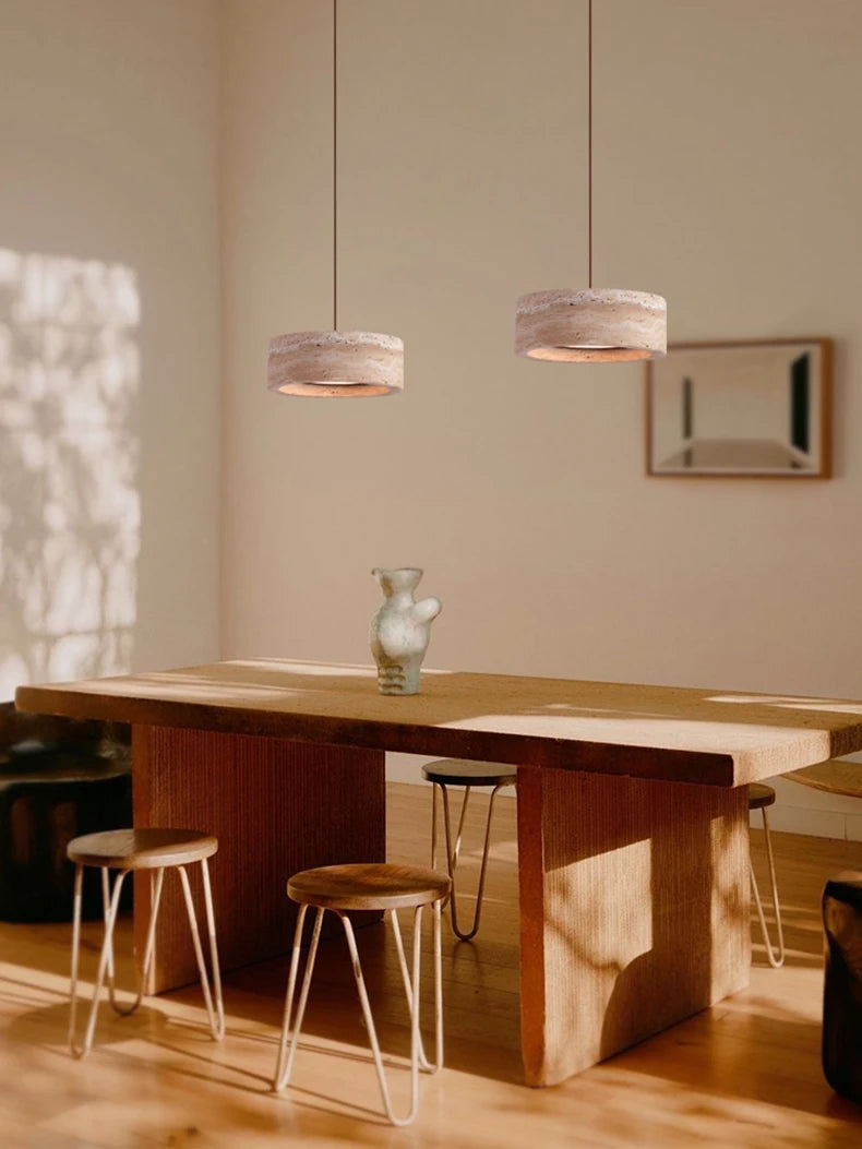 Modern Travertine Natural Yellow Stone LED Hanging Lamp