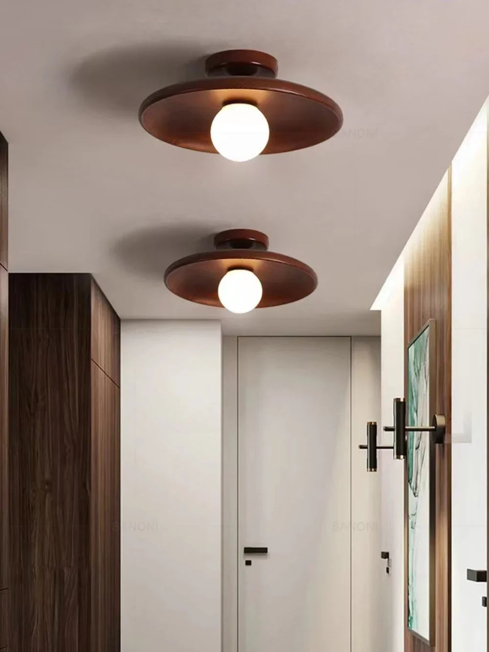 Nordic Wooden Round Ceiling Lamp