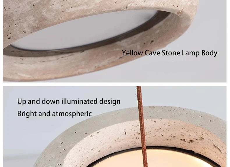 Modern Travertine Natural Yellow Stone LED Hanging Lamp