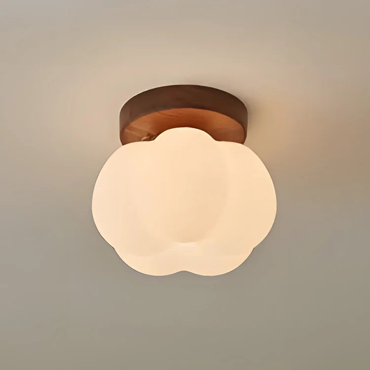 Walnut Wood Roll Molded Pumpkin Flush Ceiling Light