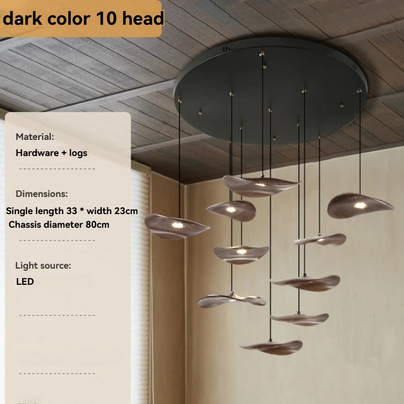 Solid Wood Walnut Leaf Multi-Head Combination Retro Style