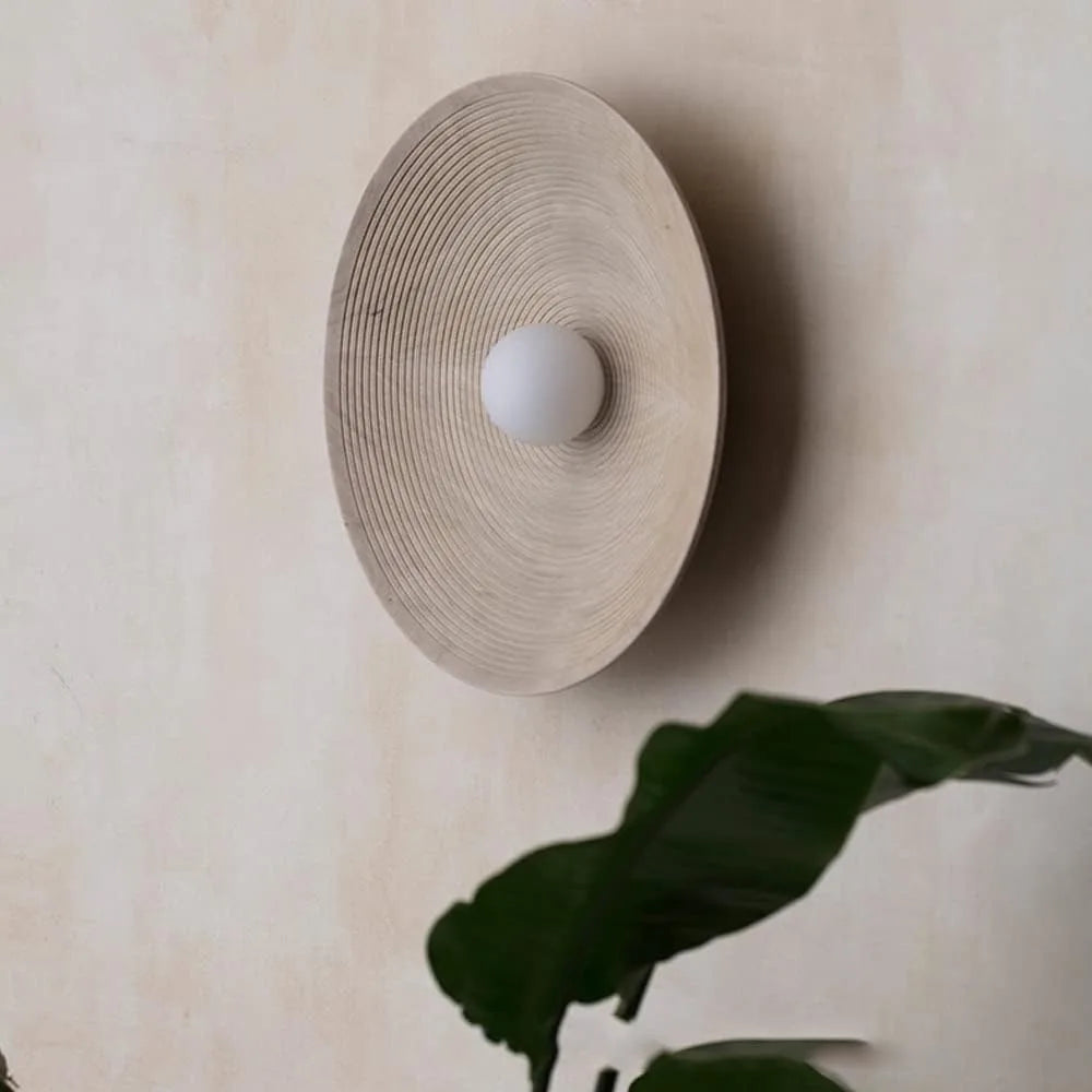 Japanese Style Wall Lamp Round Shade Resin Decor Wall Mount Lights