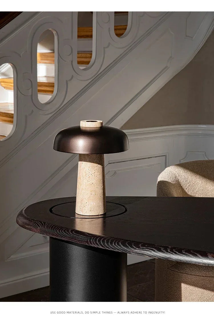 Danish Yellow Cave Stone Mushroom Table Lamp