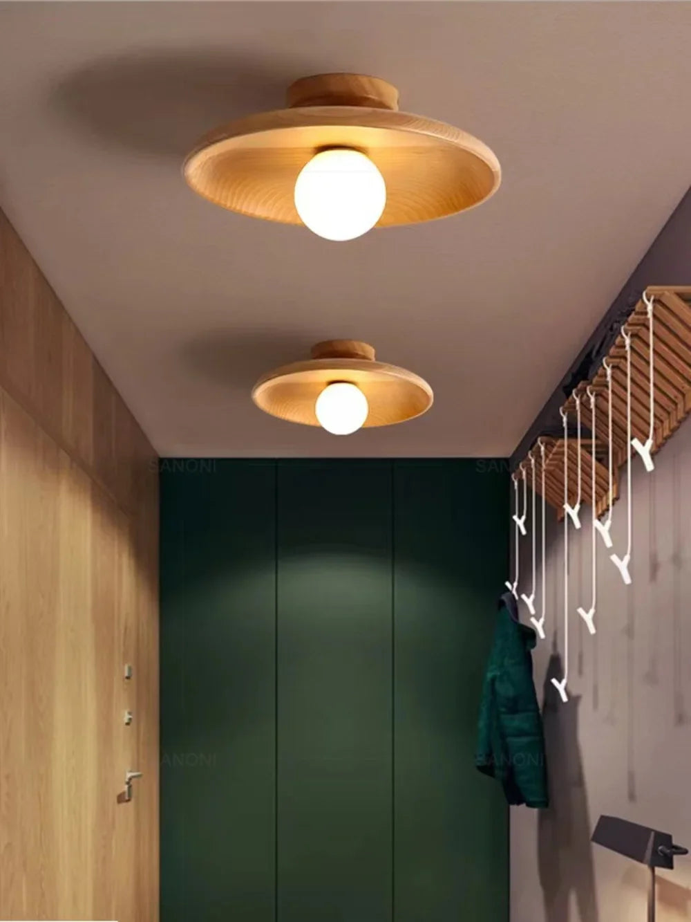 Nordic Wooden Round Ceiling Lamp