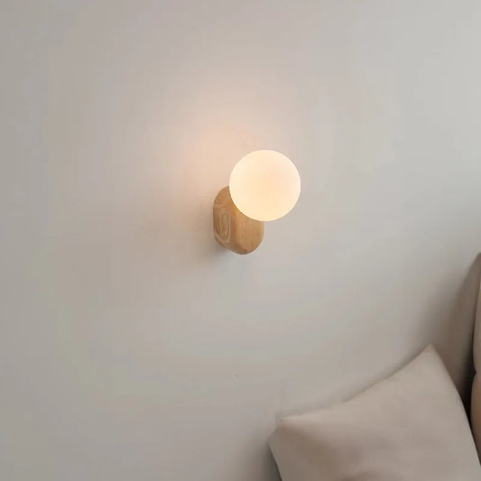 Spherical Glass Wooden Modern Wall Sconce Light