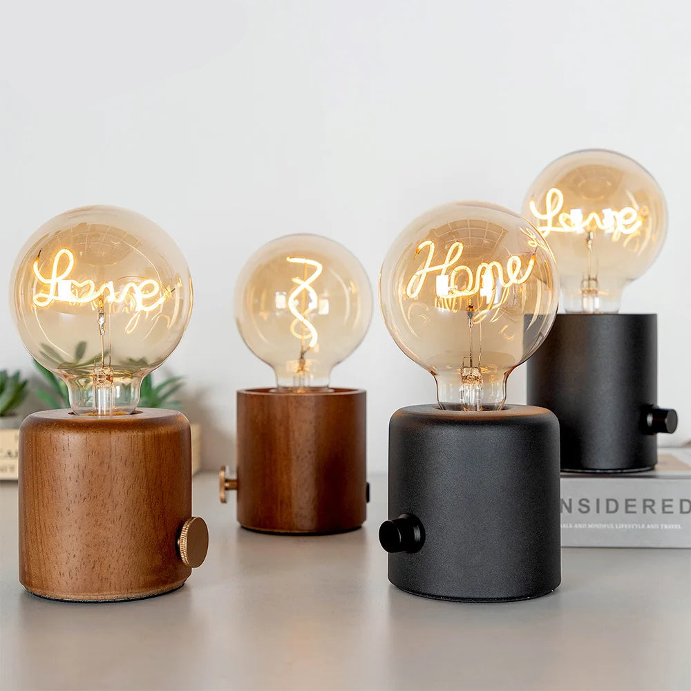 Vintage Wood Night Light EU Plug For Bedside (Brown)