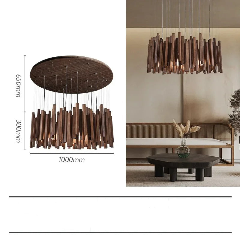 Retro Solid Wooden Hanging Chandelier Light