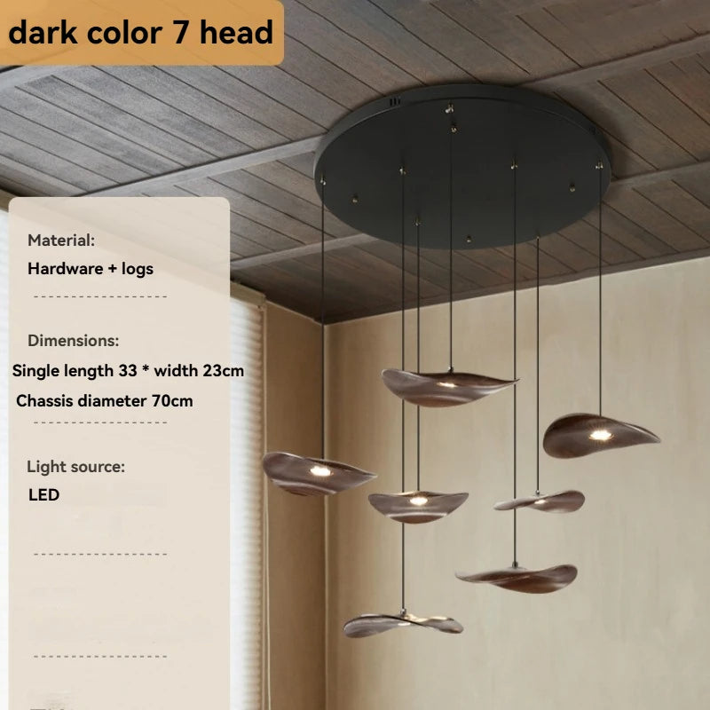 Solid Wood Walnut Leaf Multi-Head Combination Retro Style