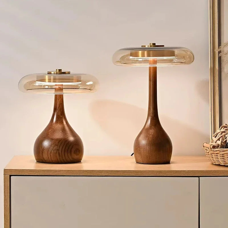 Retro Wooden French Style Table Reading Lamp with Glass