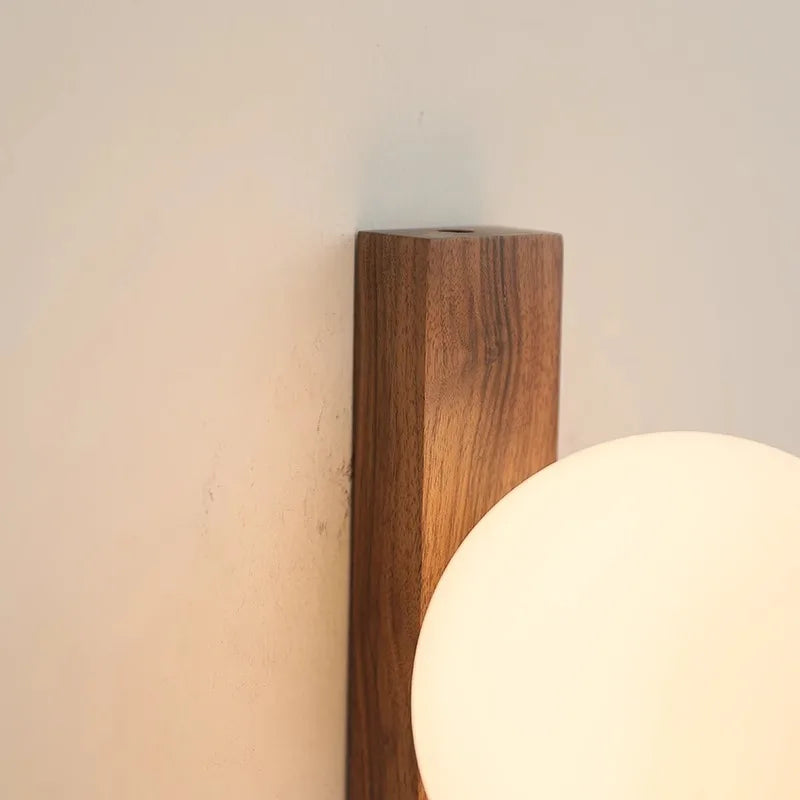 Walnut Wood Glass Sphere Modern Sconces Wall Light