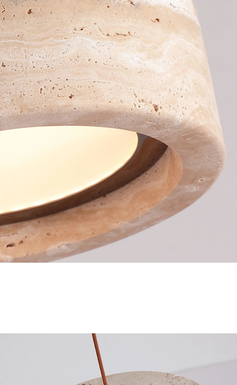 Modern Travertine Natural Yellow Stone LED Hanging Lamp