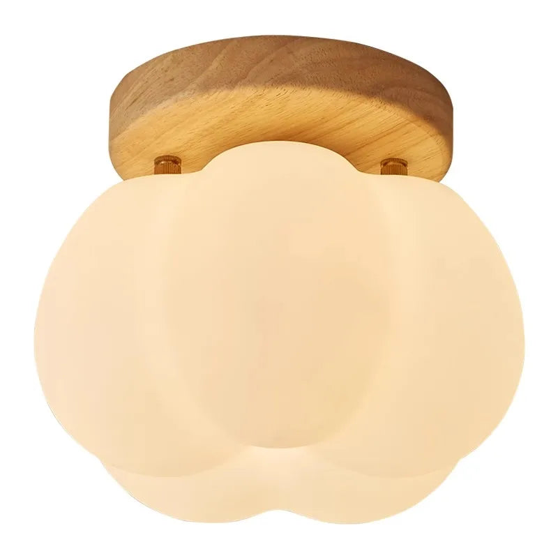 Walnut Wood Roll Molded Pumpkin Flush Ceiling Light