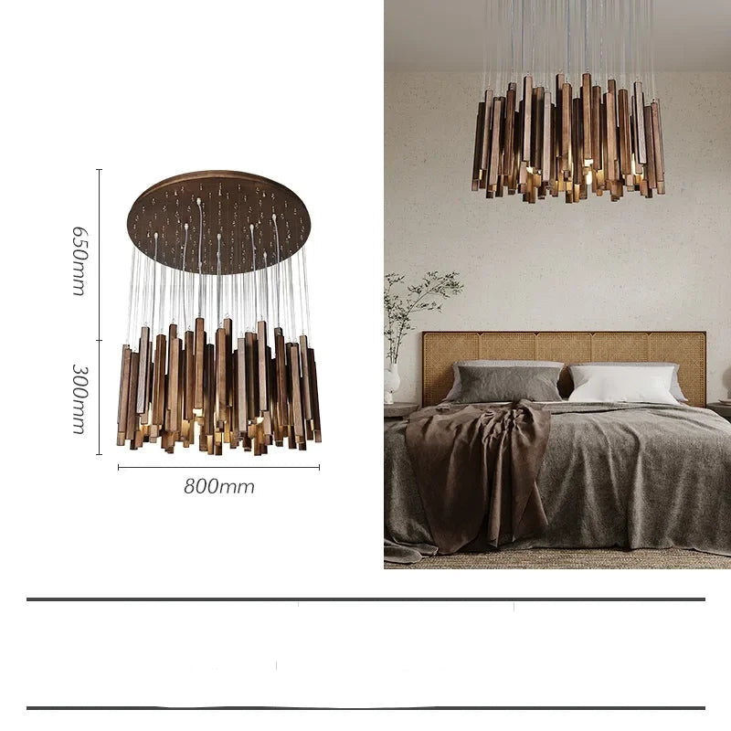 Retro Solid Wooden Hanging Chandelier Light