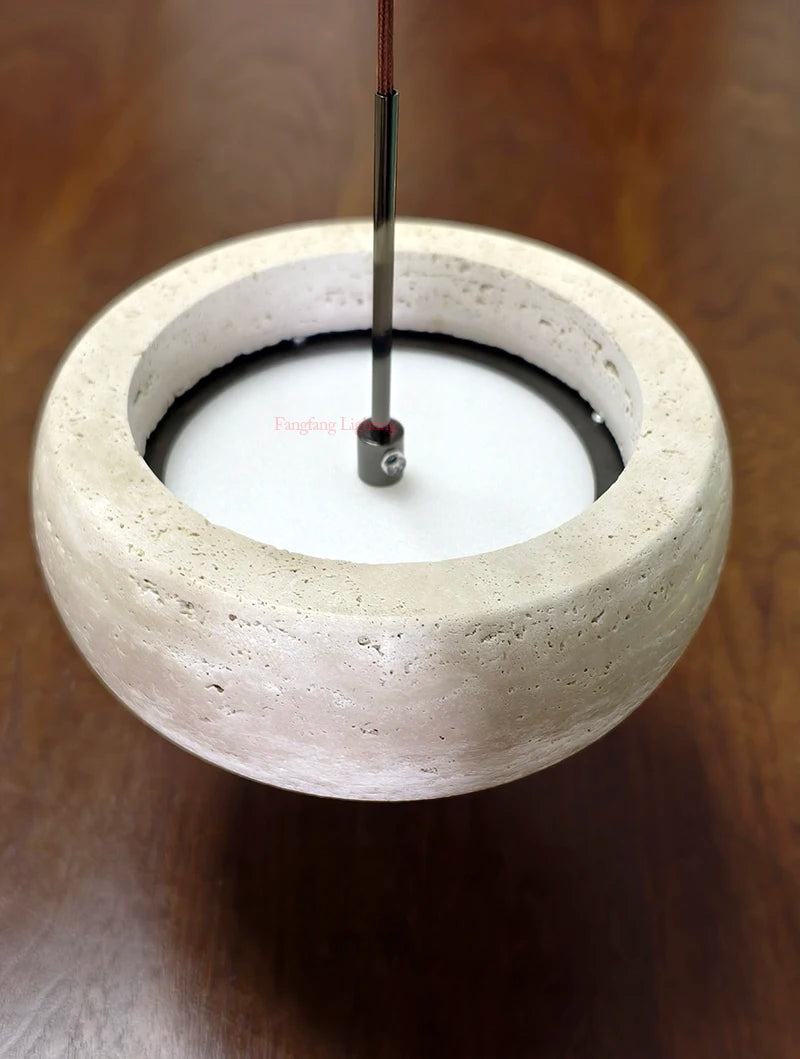 Modern Travertine Natural Yellow Stone LED Hanging Lamp