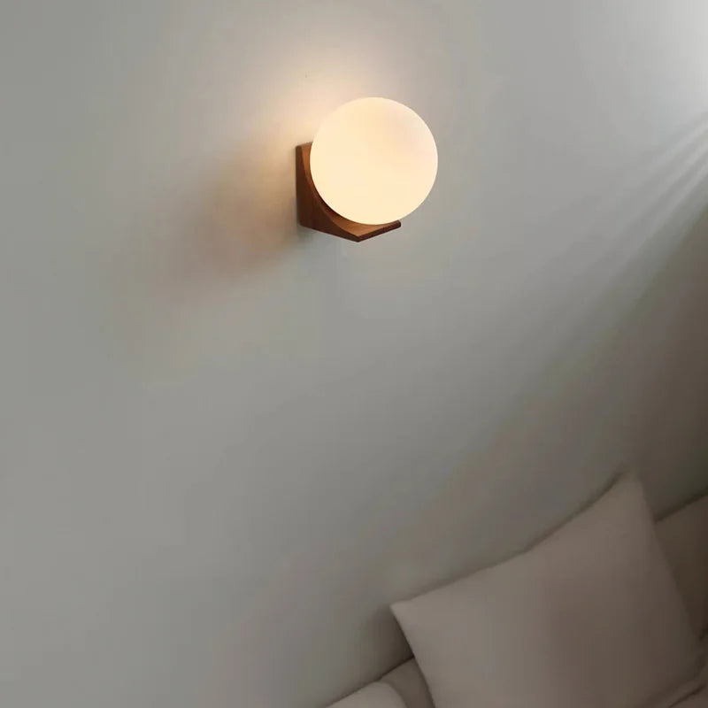 Walnut  Round Ball Glass Wall light Sconces