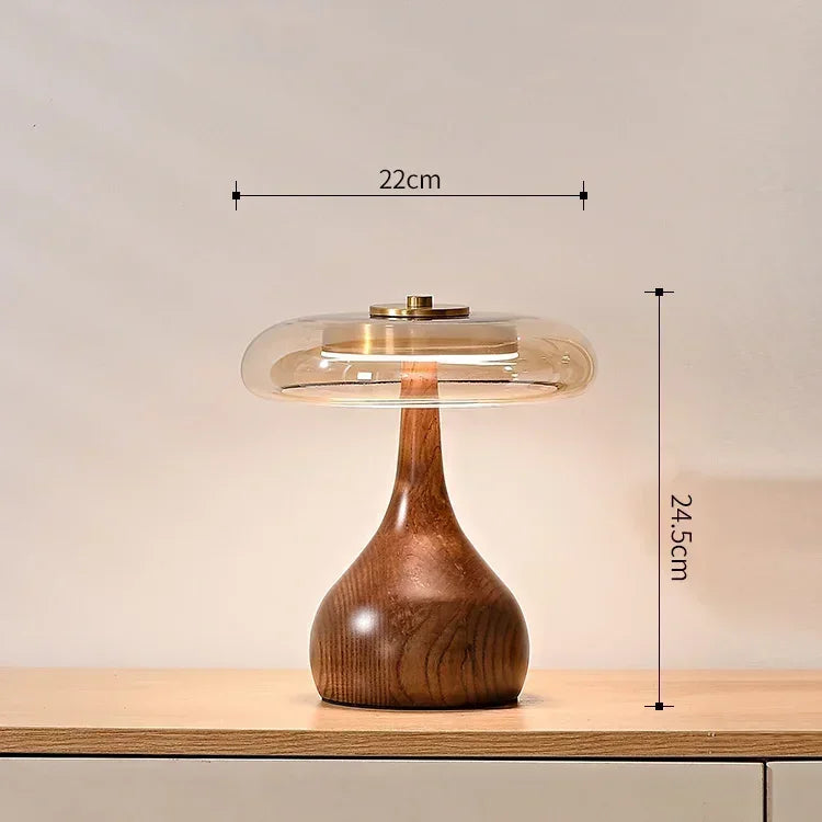 Retro Wooden French Style Table Reading Lamp with Glass