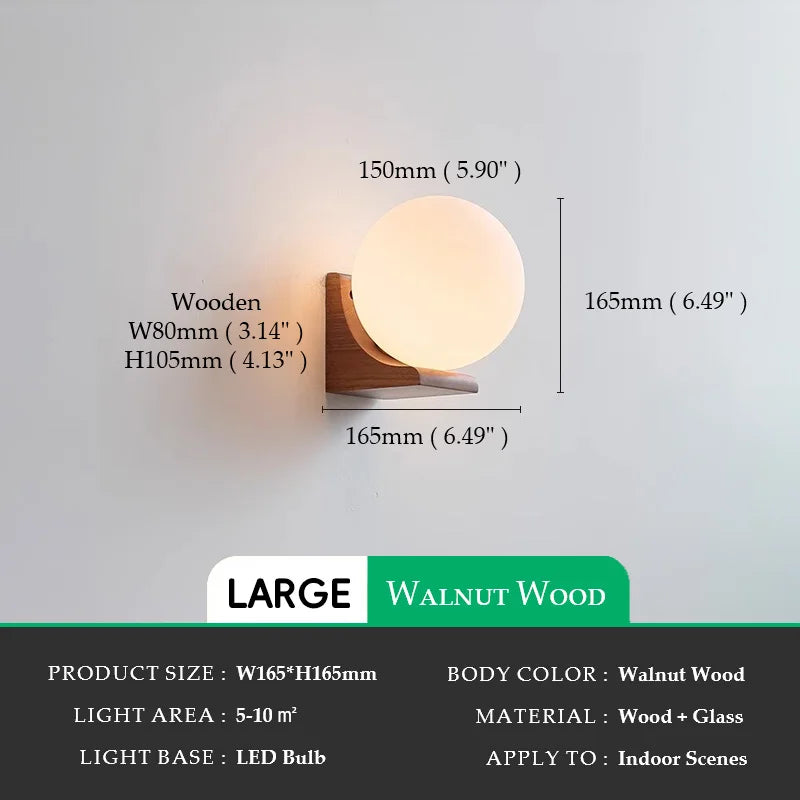 Walnut  Round Ball Glass Wall light Sconces