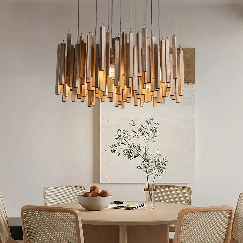 Retro Solid Wooden Hanging Chandelier Light