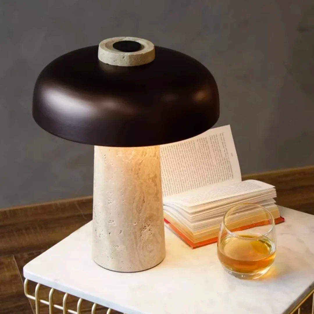 Danish Yellow Cave Stone Mushroom Table Lamp