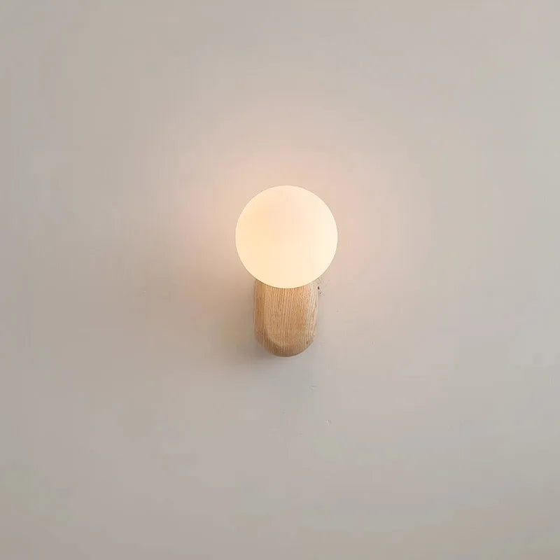 Spherical Glass Wooden Modern Wall Sconce Light