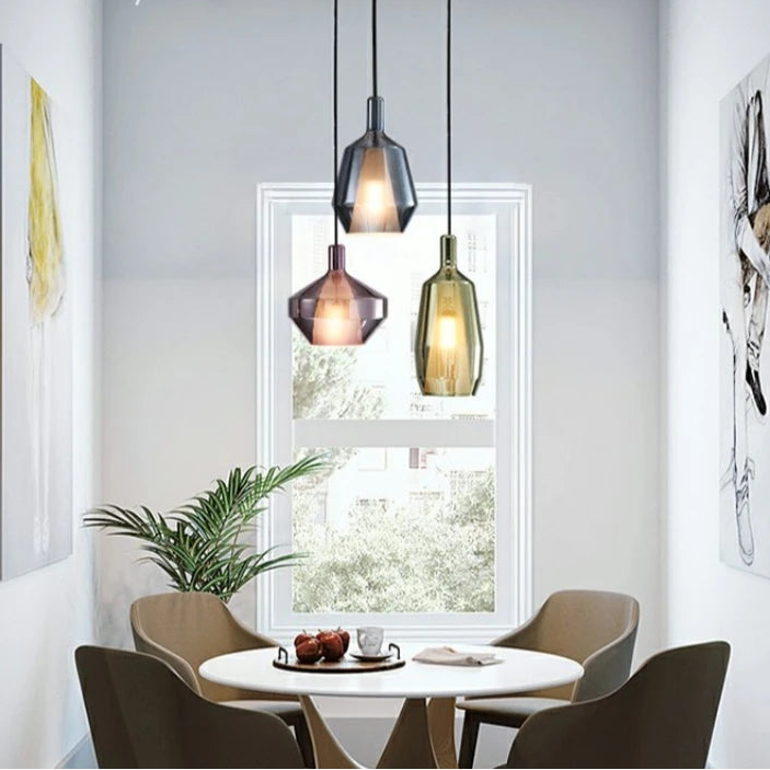 Modern Simple Creative Coloured Glass Hanging Line Chandelier