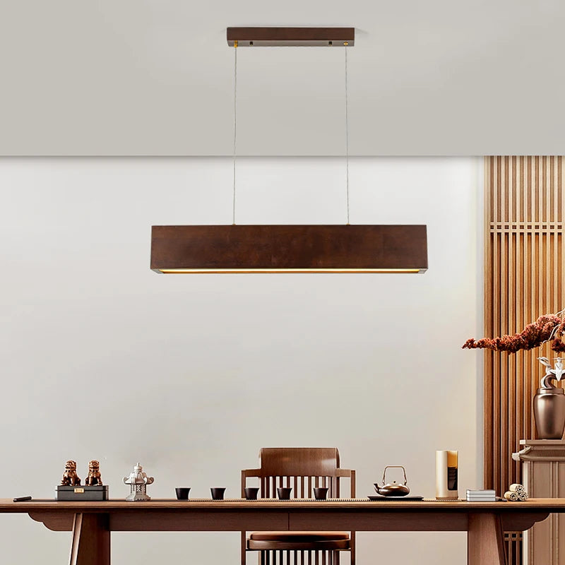 Seoul Modern LED Wood Rectangular Chandelier Light