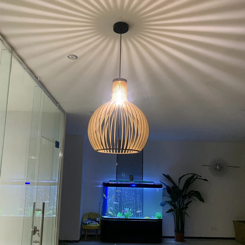 Nordic Wood Birdcage Pendant Light