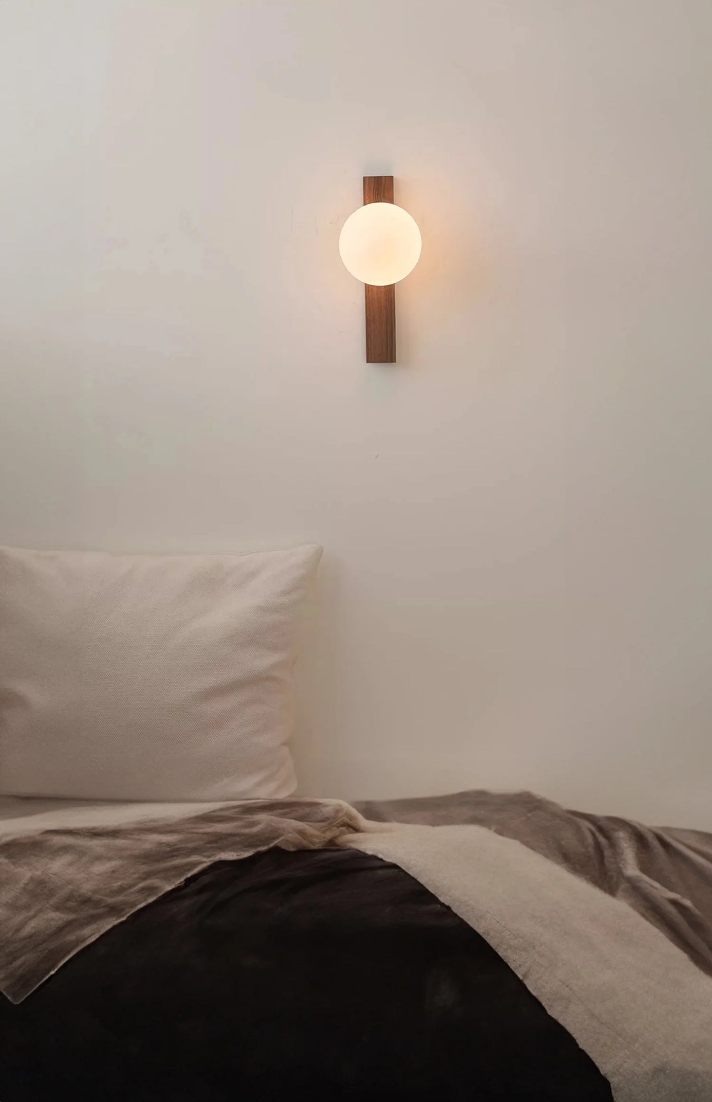 Walnut Wood Glass Sphere Modern Sconces Wall Light