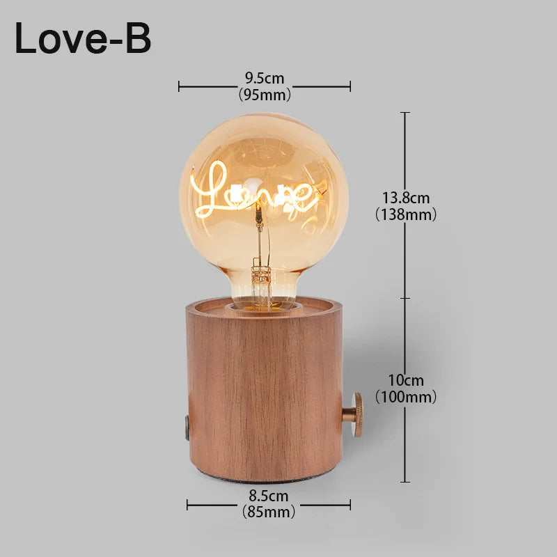 Vintage Wood Night Light EU Plug For Bedside (Brown)