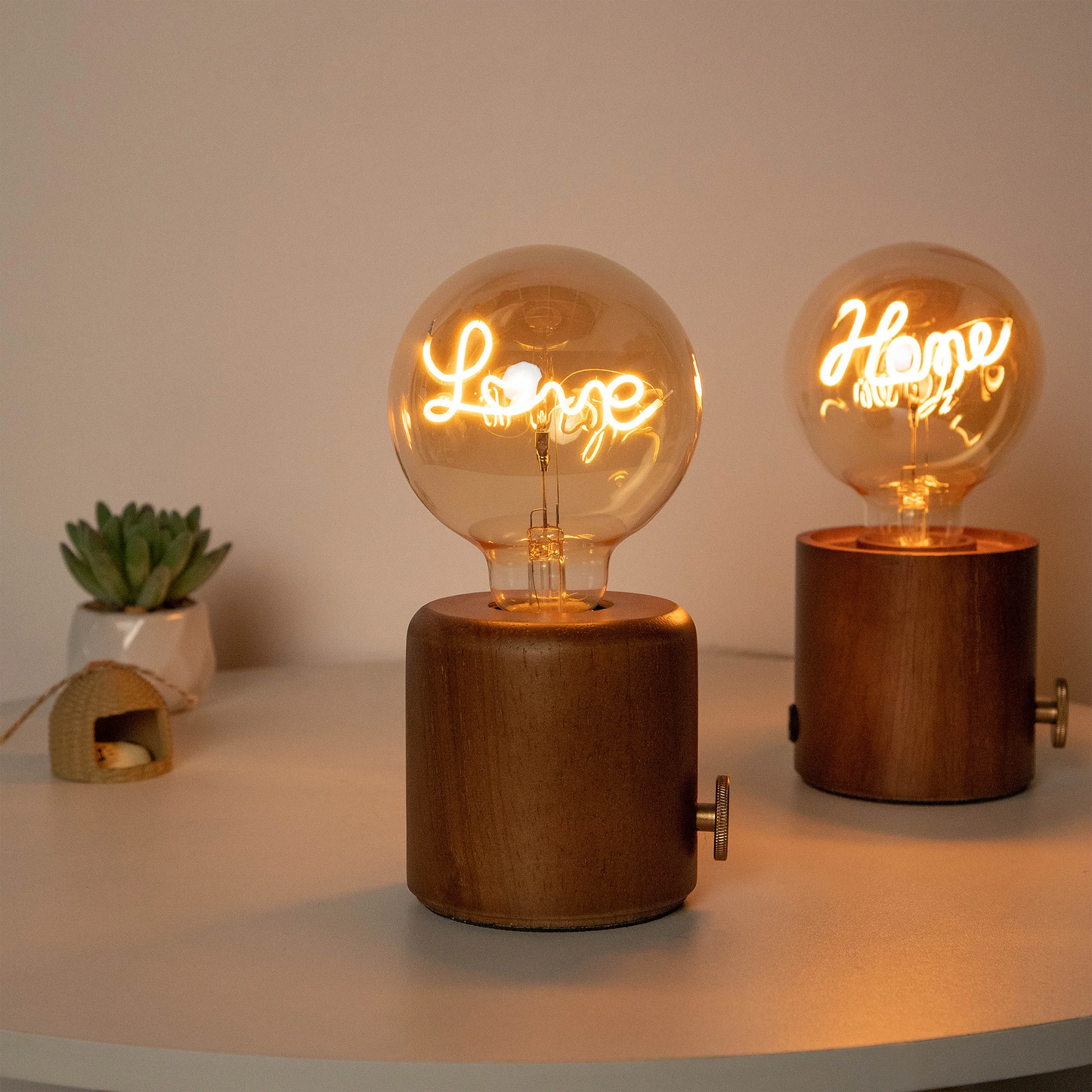 Vintage Wood Night Light EU Plug For Bedside (Brown)