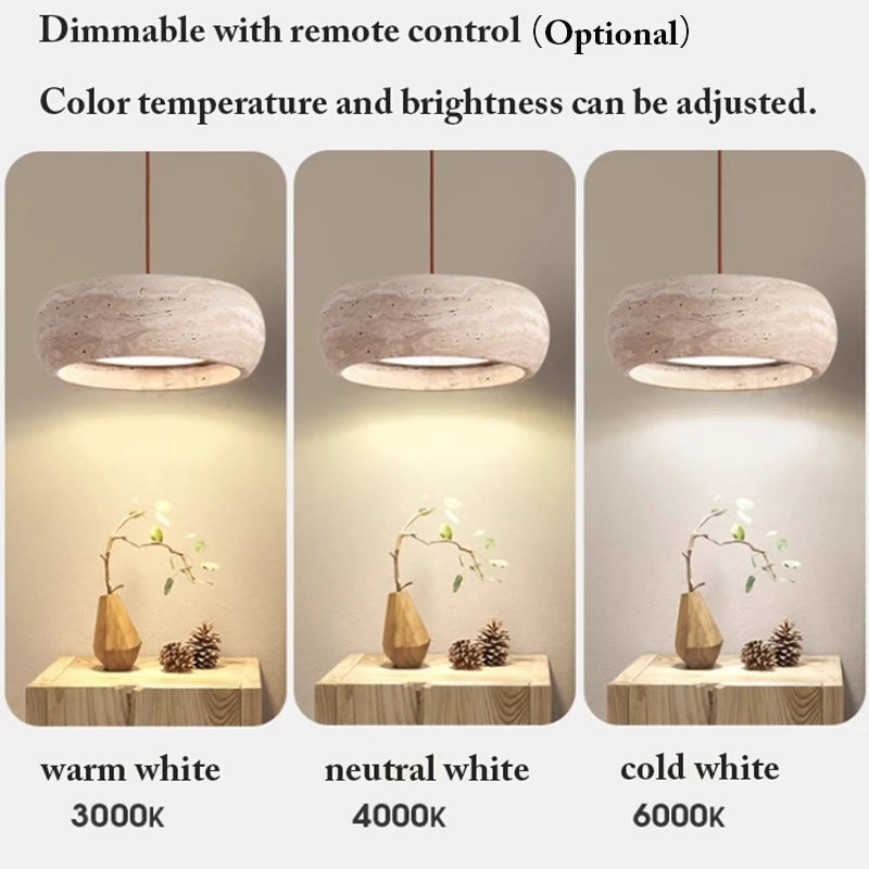Modern Travertine Natural Yellow Stone LED Hanging Lamp