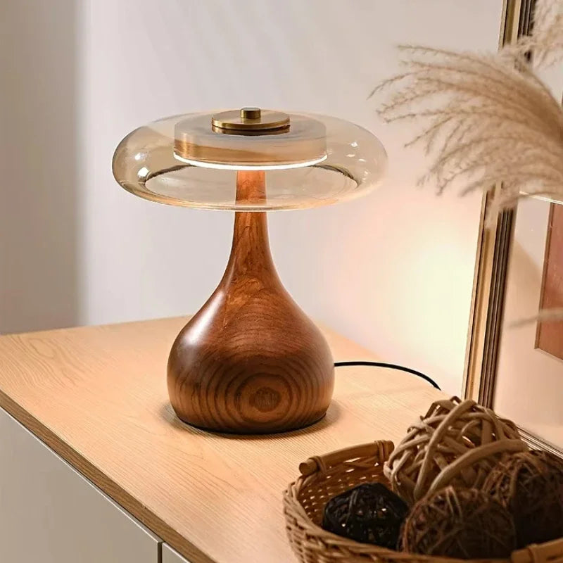Retro Wooden French Style Table Reading Lamp with Glass
