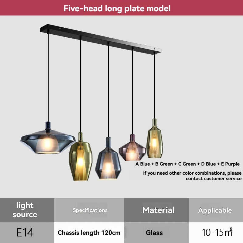 Modern Simple Creative Coloured Glass Hanging Line Chandelier