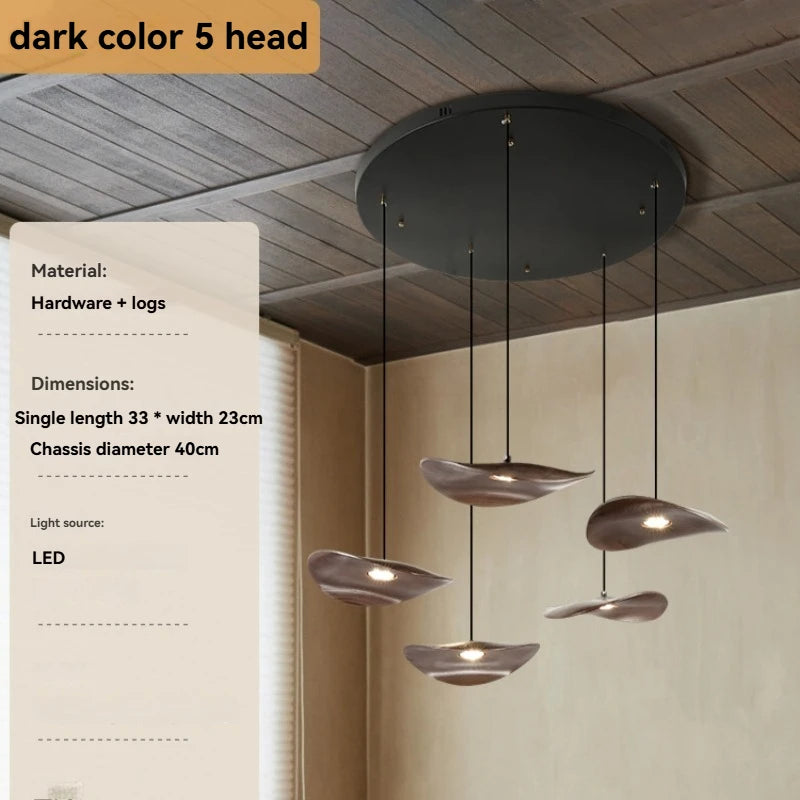 Solid Wood Walnut Leaf Multi-Head Combination Retro Style