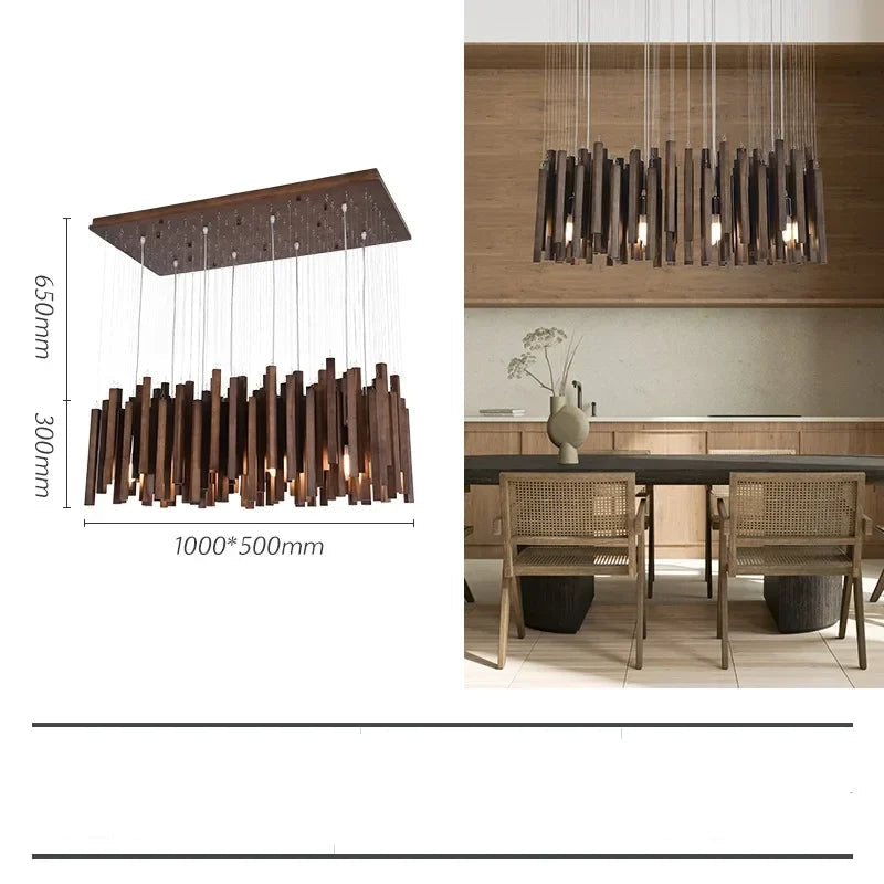 Retro Solid Wooden Hanging Chandelier Light