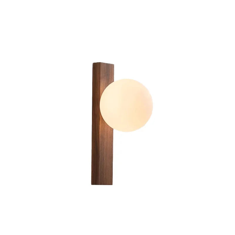 Walnut Wood Glass Sphere Modern Sconces Wall Light
