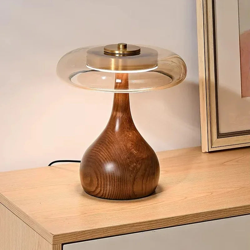 Retro Wooden French Style Table Reading Lamp with Glass