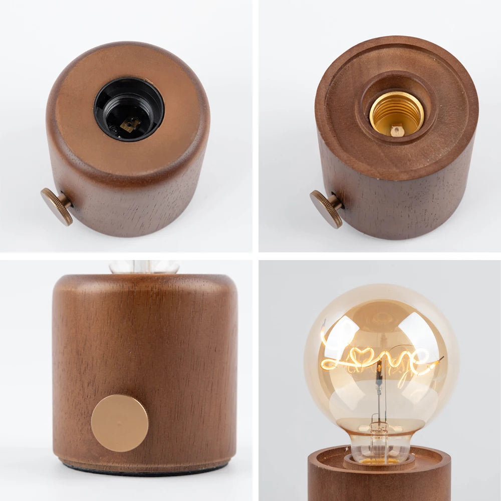 Vintage Wood Night Light EU Plug For Bedside (Brown)