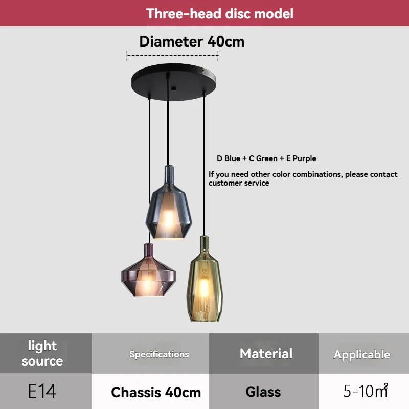 Modern Simple Creative Coloured Glass Hanging Line Chandelier