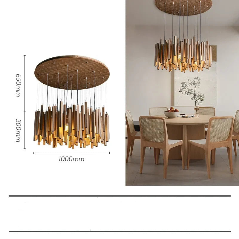Retro Solid Wooden Hanging Chandelier Light