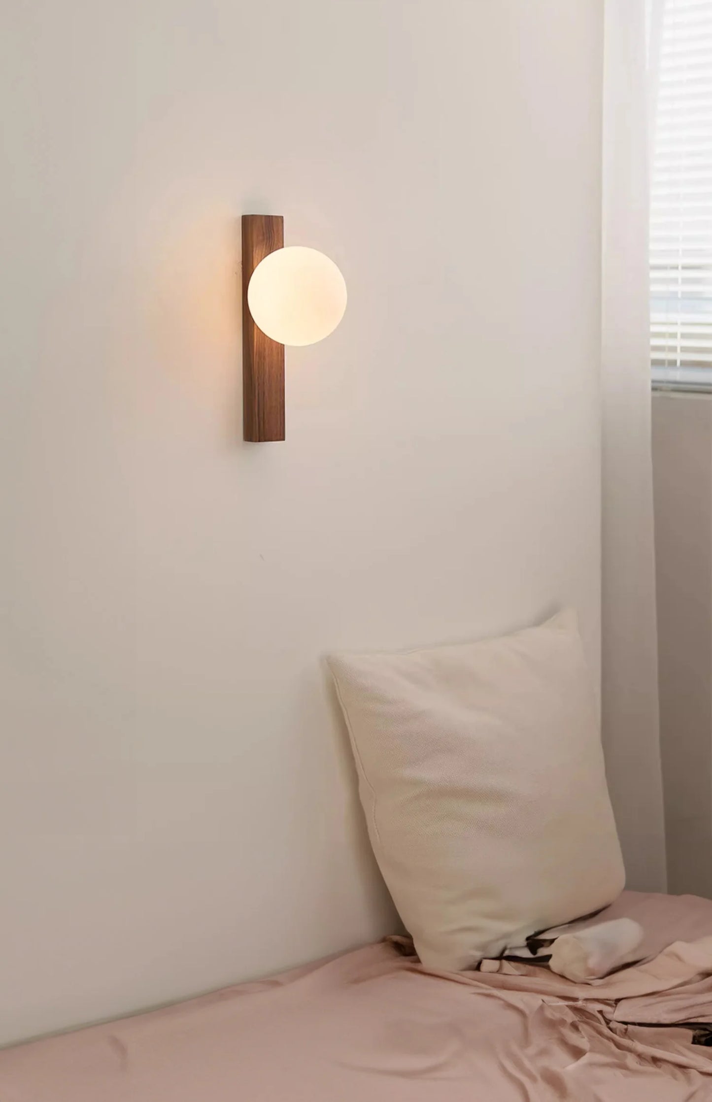 Walnut Wood Glass Sphere Modern Sconces Wall Light