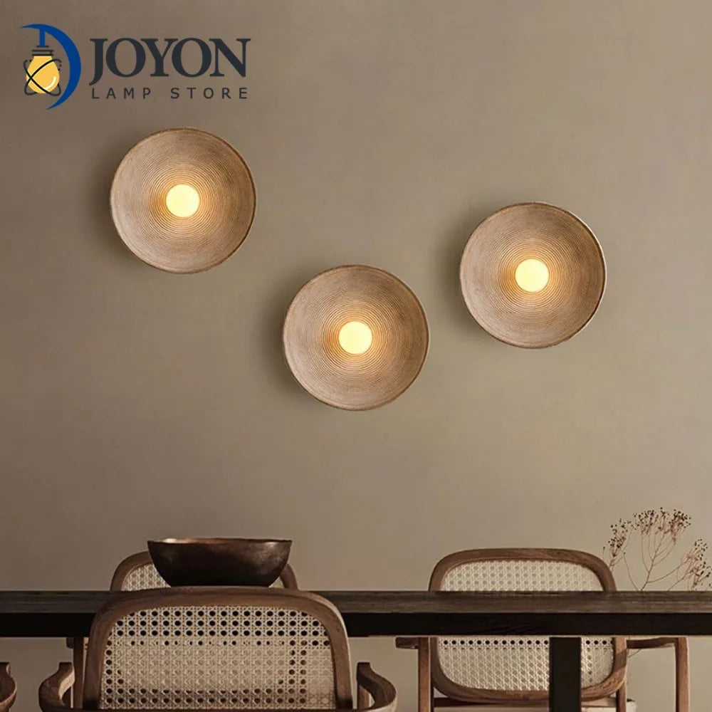 Japanese Style Wall Lamp Round Shade Resin Decor Wall Mount Lights