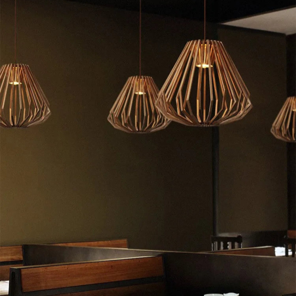 Artsy Solid Wood Cage Chandelier Pendant Lamp
