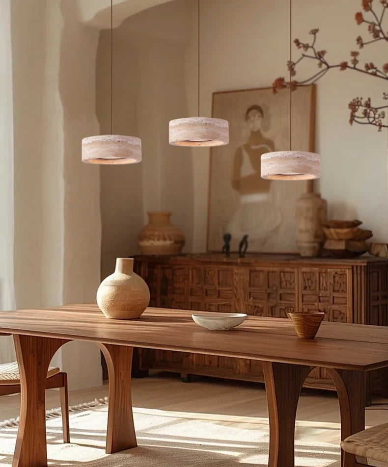 Modern Travertine Natural Yellow Stone LED Hanging Lamp