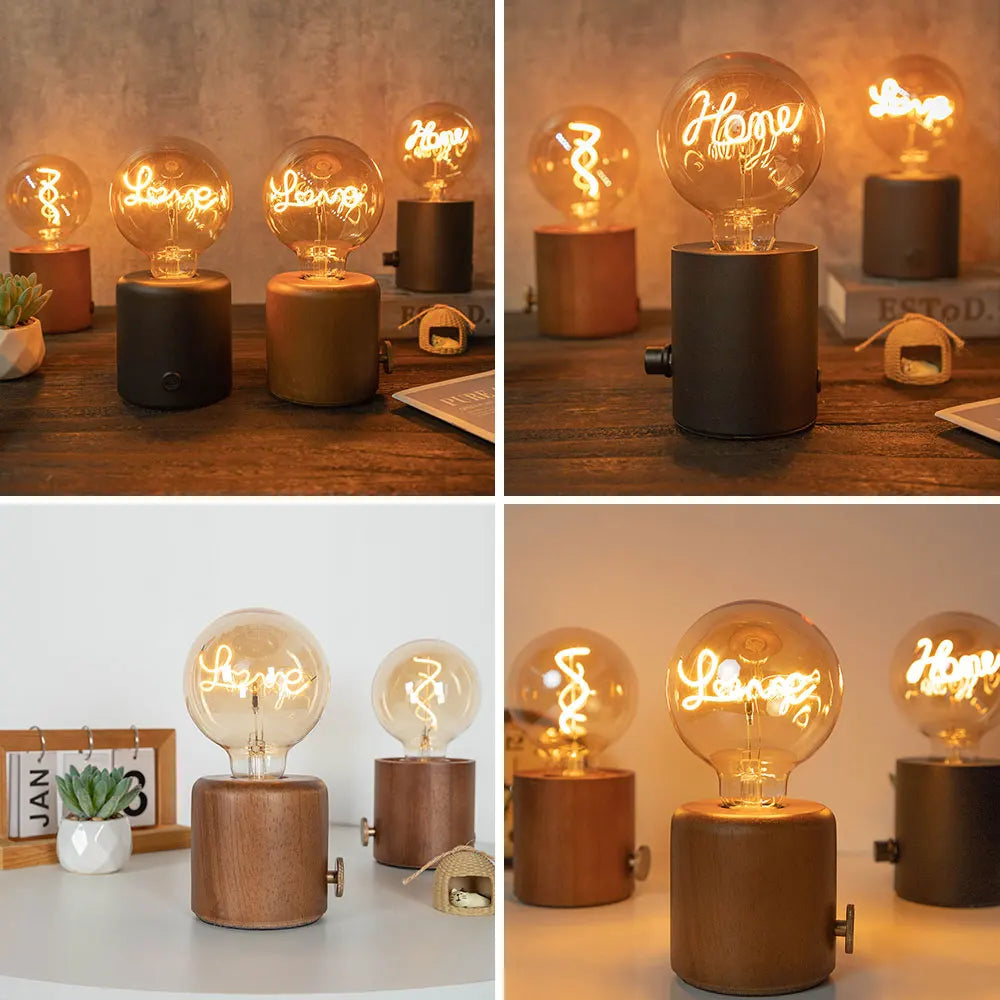 Vintage Wood Night Light EU Plug For Bedside (Brown)